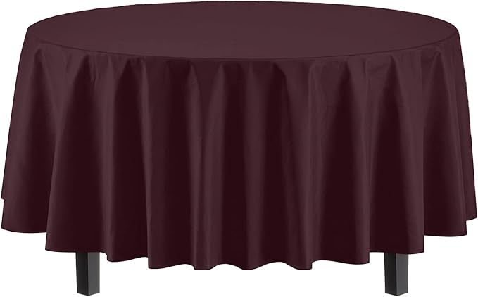 Exquisite 12-Pack Premium Plastic 84-Inch Round Tablecloth - Brown