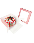 qiqee 12x12x6 Cake Box, 18 Sets Pink Cake Box with Window ＆ 18 Sets 8" Cake Round Boards, 8inch Cake Containers, 10 Meters Silk Ribbon