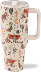 HydroJug Traveler - 32 oz Water Bottle with Handle & Flip Straw - Fits in Cup Holder, Leak Resistant Tumbler-Reusable Insulated Stainless Steel & Rubber Base - Gifts for Women & Men, Rodeo