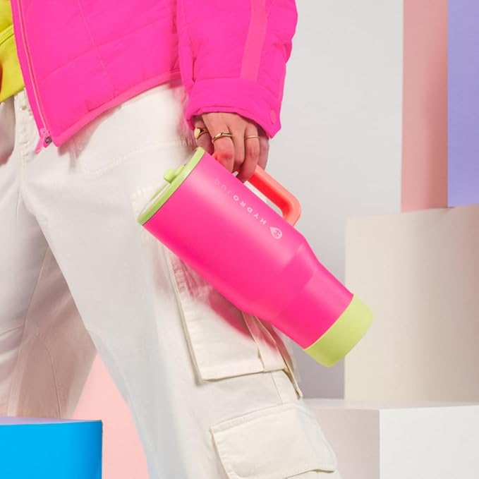 HydroJug Traveler - 40 oz Water Bottle with Handle & Flip Straw - Fits in Cup Holder, Leak Resistant Tumbler-Reusable Insulated Stainless Steel & Rubber Base - Gifts for Women & Men, Orchid