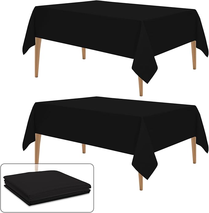 WIGENIUS 2 Pack Black Table Cloth Rectangle 60x84 Inch Polyester Tablecloths for 5ft Rectangle Tables - Reusable Wrinkle Resistant Washable Cloth Cover for Wedding Banquet Party | Hemmed Edges