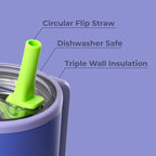 HydroJug Traveler - 32 oz Water Bottle with Handle & Flip Straw - Fits in Cup Holder, Leak Resistant Tumbler-Reusable Insulated Stainless Steel & Rubber Base - Gifts for Women & Men, Lime Rickey