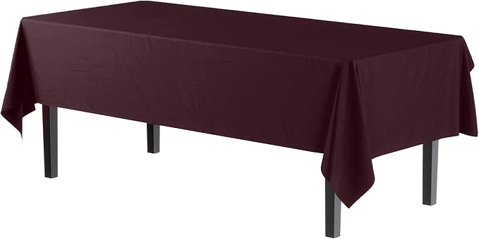 Exquisite 12-Pack Premium Plastic Tablecloth 54in. x 108in. Rectangle Table Cover - Brown