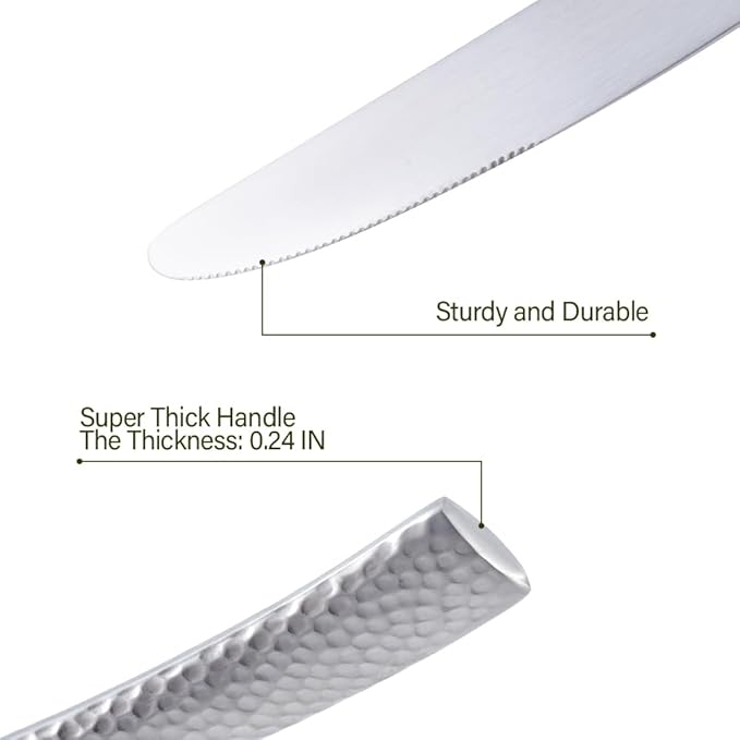 Hand Forged Stainless Steel Flatware Set Silverware Set Cutlery Set Matte Finished Hammered 5 Pieces Service for 1