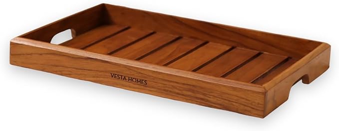 Large Teak Wood Serving Tray for Home, Kitchen, Breakfast, Restaurant, Office Organizer, Dining Table | Premium Wooden Tray |15 * 10 * 1.5 Inches | Handmade in India
