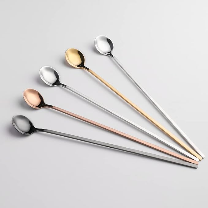 Sweejar 9.5-Inch Long Handle Ice Tea Spoons, Ice Cream Spoon, Coffee Spoon, 18/8 Stainless Steel Spoons for Cocktail Stirring, Mixing, Tea, Pack of 6 (Gold)