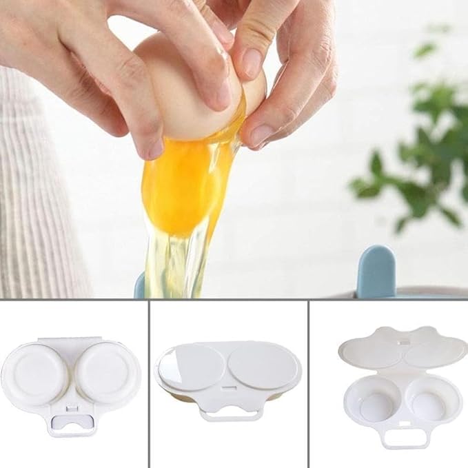 White Egg Poacher, Microwave Egg Boiler Poacher, 2 Cavity Nonstick Poached Egg Maker With Lid, Microwave Egg Cooker, Double Drain Poached Egg Cups Cookware, Egg Poachers（13 * 5cm）