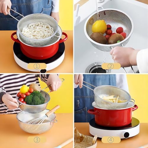 GREATLINK Fine Mesh Strainer and Colander for Kitchen with Handle, Stainless Steel Pasta Strainer/Kitchen Funnel/Collander/Sifter for Strain/Wash Vegetables, Fruits, Spaghetti, Rice (10＂)