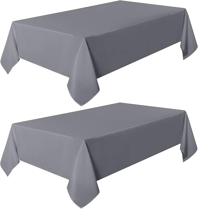 sancua 2 Pack Light Grey Tablecloth 60 x 120 Inch, Rectangle 8 Feet Table Cloth - Stain and Wrinkle Resistant Washable Polyester Table Cover for Dining Tables, Buffet Parties and Camping