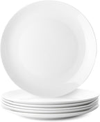 Brew To A Tea White Porcelain Dinner Plates, Set of 6, 10.5 Inch, Classic Style, Porcelain Construction, Dinner Plates