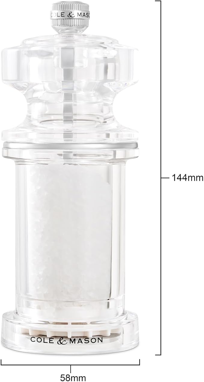 Cole & Mason 675 Refillable Spice Mill - Kitchen & Home Accessory - Salt & Pepper Grinder Set - Salt & Peppercorn Included - Acrylic - Salt & Pepper Set 4.5"