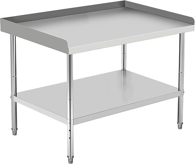 48x28x30 Inch Stainless Steel Equipment Grill Stand Table 400 Lbs Capacity NSF Certified with Adjustable Legs, 2" Edge Baffle, for Hotel, Home, Commercial Restaurant Kitchen