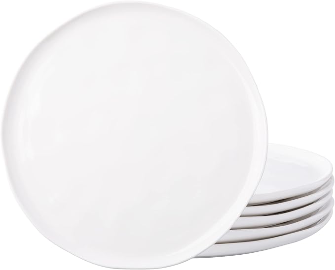 LERATIO Ceramic Plates,8.0 inch Salad Plates Set of 6,Handmade Porcelain Plates for kitchen with Wavy Edge,Microwave & Dishwasher & Oven Safe,Light weight & Scratch Resistant Dishes-White
