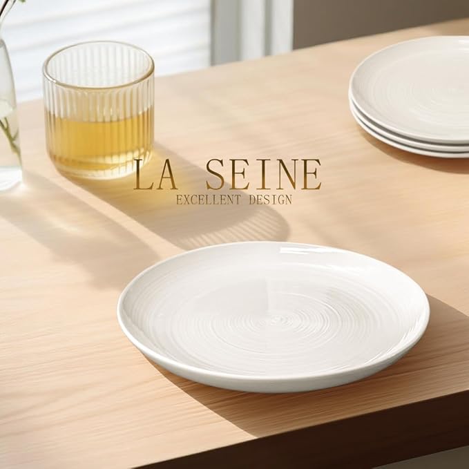 Yachi Ceramic 10 1/4 Inch White Dinner Plates Set of 4 Microwave Oven Dishwasher Safe Dish Porcelain Serving Plates for Kitchen Restaurant Stoneware Dishes for Party Beef Steak, Pasta Plate 10.25 in
