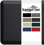 KANGAROO Thick Ergonomic Anti Fatigue Mats for Kitchen Floor, Cushioned Standing Office Desk Mat, Waterproof Scratch Resistant Topside, Supportive All Day Comfort Padded Foam Rugs, 20x32, Black
