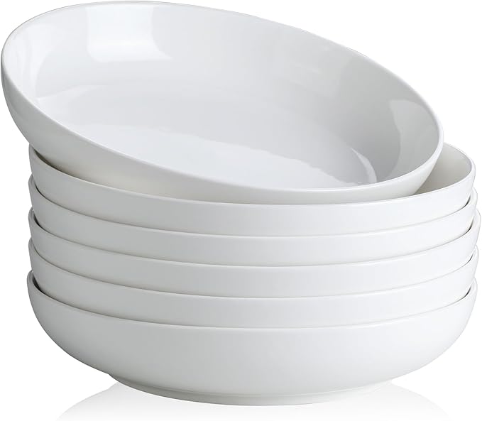 Y YHY Pasta Bowls, 22 Ounce Salad White Bowl Plates Set of 6, Porcelain Dishes for Serving Dinner - Dinnerware Sets Microwave Dishwasher Safe Thanksgiving Day Gift