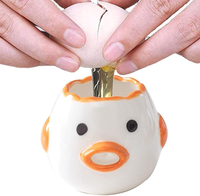ZOSTLAND Egg Yolk Separator, HQ Creative Ceramics Cute Little Chicken Egg Yolk White, Funny Style Simple Automatic Separation Baking Assistant Tool (Upgrade Orange Chick)