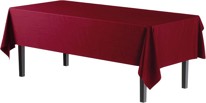Exquisite 12-Pack Premium Plastic Tablecloth 54in. x 108in. Rectangle Table Cover - Burgundy