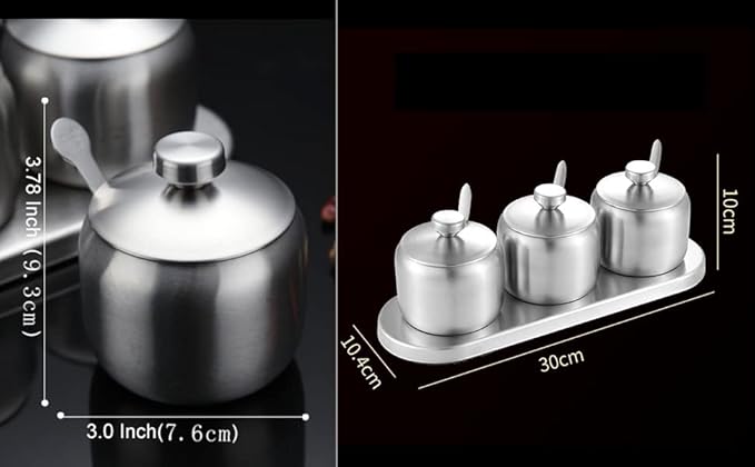 TENT TENTA KITCHEN 18/8 Stainless Steel Seasoning Containers Set Spice Jar Spice Rack Condiment Cruet Bottle Salt Pepper Sugar Storage Organizers with 3 Serving Spoons And Non-slip Base