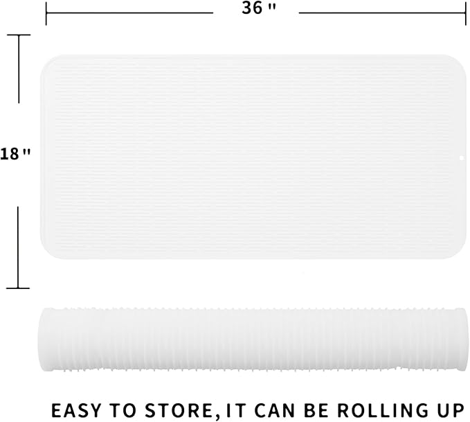 Silicone Dish Drying Mat for Multiple Usage,Easy clean,Eco-friendly,Heat-resistant Silicone Mat for Kitchen Counter or Sink,Refrigerator or Drawer Liner White 5XL 36inches x 18inches