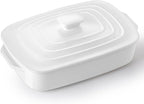 Large Ceramic Casserole Dish with Lid, 4.0 Quart Covered Rectangular Stoneware Baking Dishes for Oven, Deep 9x13 Inch Lasagna Pans for Baking and Serving, Perfect for Christmas Gifts, White