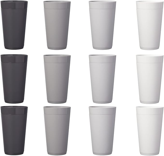 US Acrylic Newport 20 ounce Unbreakable Plastic Stackable Water Tumblers in Grey Stone | Set of 12 Drinking Cups | Reusable, BPA-free, Made in the USA, Top-rack Dishwasher and Microwave Safe