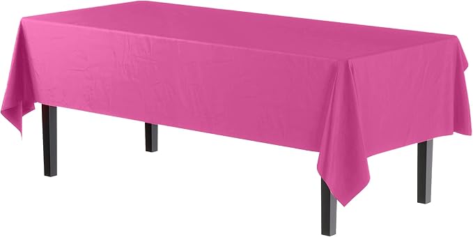 Exquisite 12-Pack Premium Plastic Tablecloth 54in. x 108in. Rectangle Table Cover - Cerise