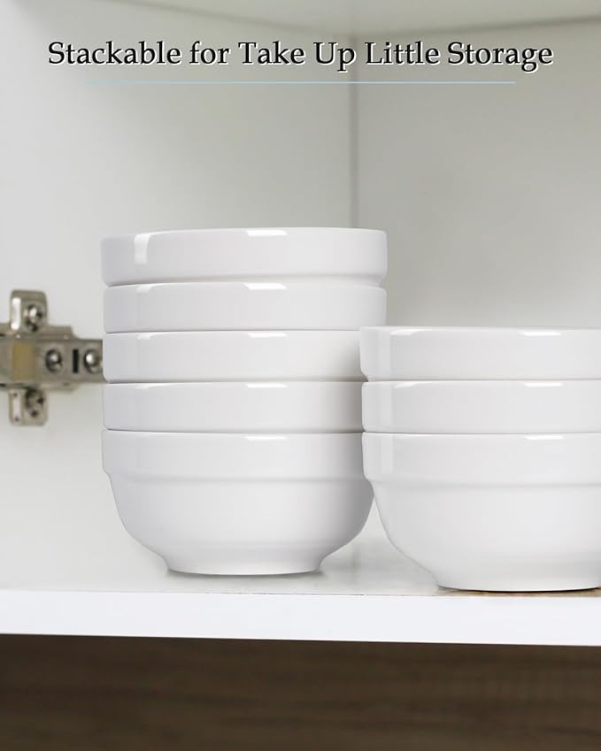 NUTRIUPS 12oz Small Bowls, 4.5in Ice Cream Bowl, Set of 8 White Ceramic Bowl for Dessert Snack Rice Side Dishes