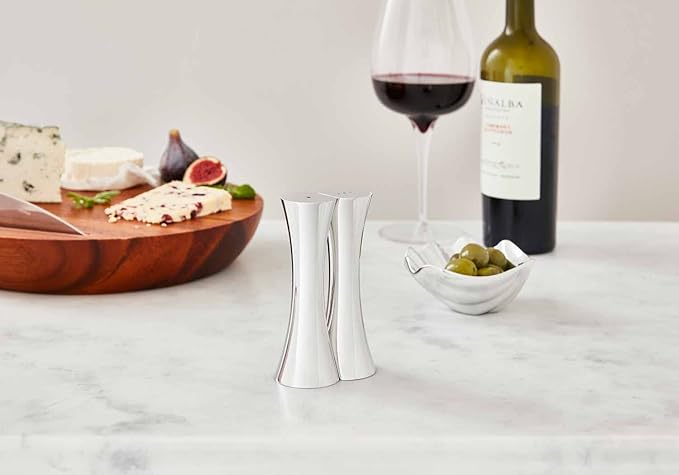 nambe Kissing Salt & Pepper Shakers | 2-Piece Set | Kitchen Tool | Salt Sugar Spice Pepper Seasoning Bottle for Table, RV, Camp, BBQ | 1.5-Ounce | Made of Metal Alloy | Designed by Karim Rashid