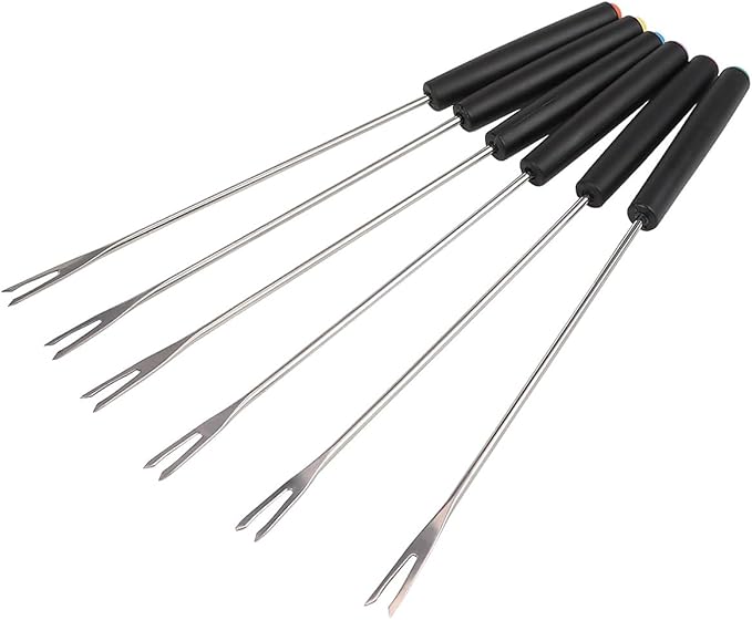 6PCS Stainless Steel Fondue Forks Set (9.1") - Color-Coded Heat-Resistant Handles for Cheese, Chocolate, Meat Desserts,Rust-Proof Fondue Sticks for Grill, Fountain & Camping (Multi-Color)