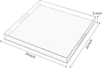 24×24 inches Oversized Clear Acrylic Ottoman Tray Extra Large Decorative Tray Spill-Proof Serving Trays with Handles King-Size Safe Edge Organizer for Coffee Table Countertop Breakfast