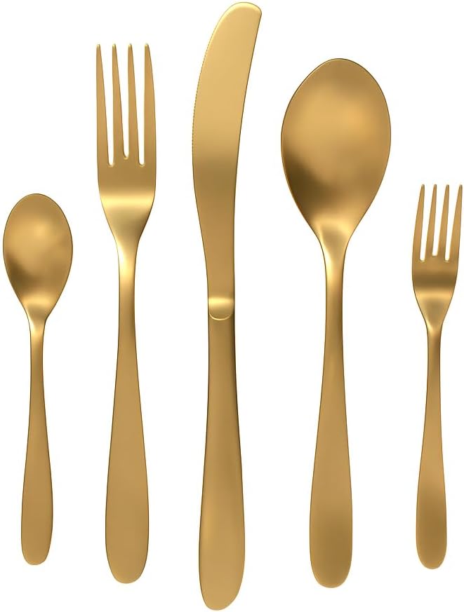 Windsor Silverware Set, 30 Piece Forged Flatware Cutlery Premium Stainless Steel, Service for 6, for Kitchen, Home, Wedding, Party, Mirror Polished Dishwasher Safe. (Matte Gold)