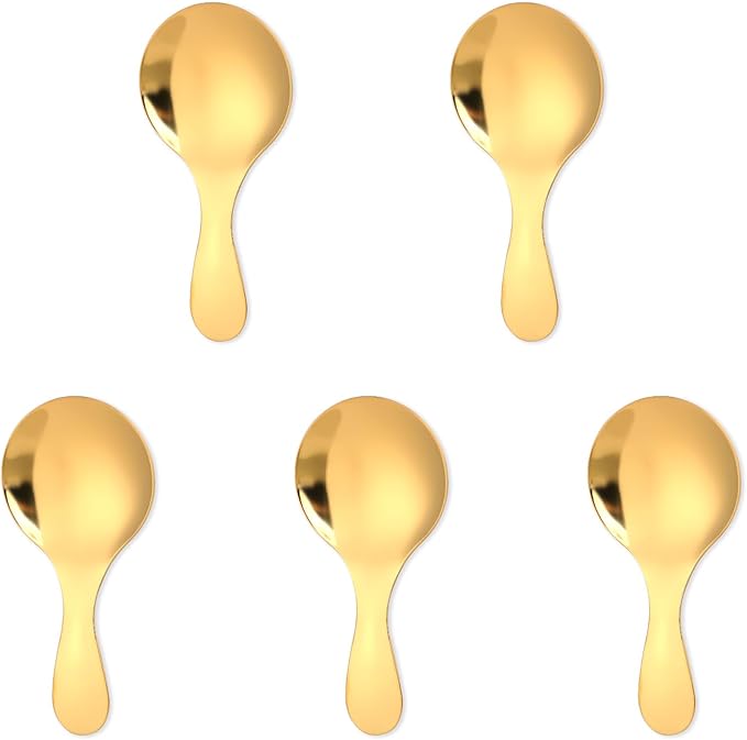 5 PCS Short Handle Spoons Gold Mini Scoops Stainless Spoons for Canisters Small Coffee Scoops Candy Scoops for Condiments Tea Desserts Coffee