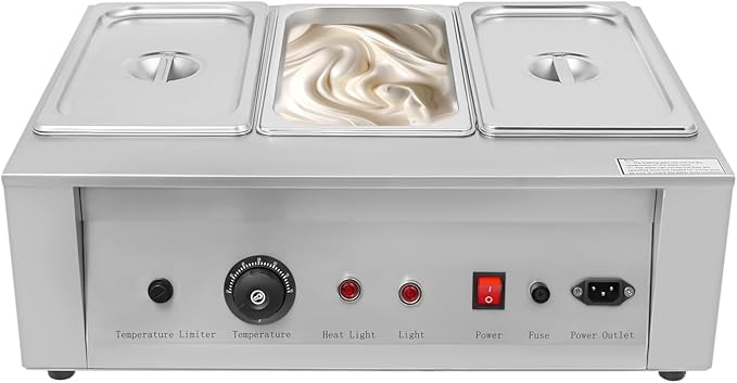 300W Electric Melting Pot for Chocolate w/Adjustable Temperature,Commercial Chocolate Warmer Melting Pot Chocolate Melter Pot Machine for Home or Bakery Use 3 Tanks for 26.46lb of Tempered Chocolate