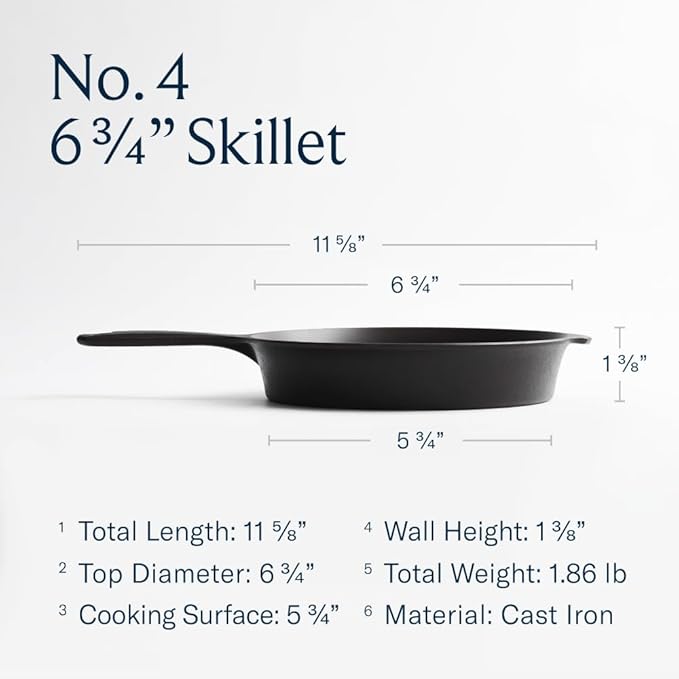 Field Company 6.75-Inch Cast Iron Skillet – Pre-Seasoned Small Frying Pan for Eggs, Single Servings & Everyday Prep, Lighter & Easy to Handle, Smooth, Made in USA (No.4, 1 Serving)