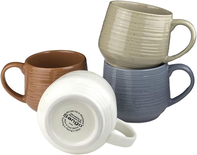 Sango 17.5 oz Stoneware Coffee Mugs Set of 4, Rustic Ceramic Mug with Speckled Reactive Glaze, Large Pottery Drinkware for Coffee or Tea, Dishwasher & Microwave Safe Mugs, Siterra Painter’s Palette
