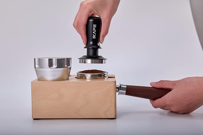 IKAPE 39.25mm Espresso Tamper, Black Premium Barista Coffee Tamper with Calibrated Spring Loaded, 100% Flat Stainless Steel Base Tamper for Espresso Machine
