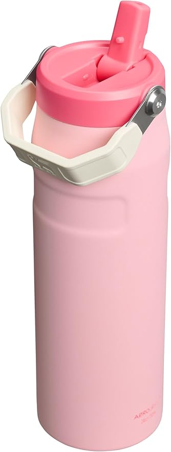 Stanley IceFlow Flip Straw 2.0 Water Bottle 24 oz | Built-In Straw for Travel and Sports | Lightweight and Leak Resistant | Insulated Stainless Steel | BPA-Free | Strawberry Cream