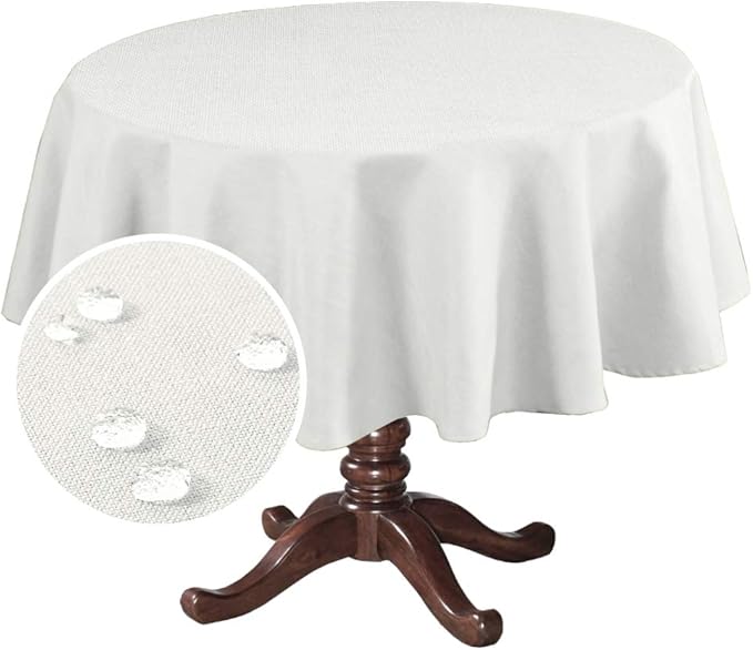 H.VERSAILTEX Linen Textured Table Cloths Round 60 Inch Premium Solid Tablecloth Spill-Proof Waterproof Table Cover for Dining Buffet Feature Extra Soft and Thick Fabric Wrinkle Free, Ivory