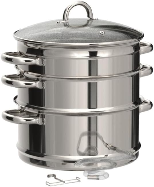 Lehman's Mehu-Maija Steam Juicer, 11 Quart Stainless Steel with Lid, Hose, Clamp, Loop Handles, Multipot Cookware for Making Juices, Jelly, Sauces