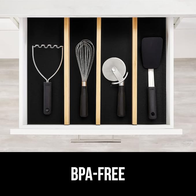 GORILLA GRIP Slip Resistant Drawer and Shelf Liner 2 Pack, Non Adhesive Water Resistant, Easy Clean and Trim, Smooth Surface Liners for Kitchen Cabinet, Shelves, Drawers Pantry, 17.5 IN x 20 FT, Black