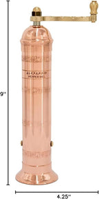 The Original Greek Pepper Mill 9 Inch Tall | European Pepper Mill Grinder with Crank Handle | Manual Pepper Grinder | Peppercorns Refillable - Copper…
