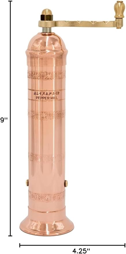 The Original Greek Pepper Mill 9 Inch Tall | European Pepper Mill Grinder with Crank Handle | Manual Pepper Grinder | Peppercorns Refillable - Copper…