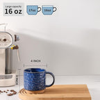 Nihow 16OZ Stackable Coffee Mug Set, Large Ceramic Coffee Mug Set of 4,Coffee Cup Set for Cappuccino/Latte/Cocoa,Dishwasher & Microwave Safe,Vivid Blue
