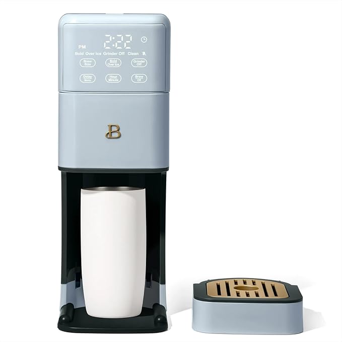 Beautiful Perfect Grind Programmable Single Serve Coffee Maker with Touch-activated Display, Programmable and Integrated Burr Grinder, 64oz Water Reservoir (Cornflower Blue)