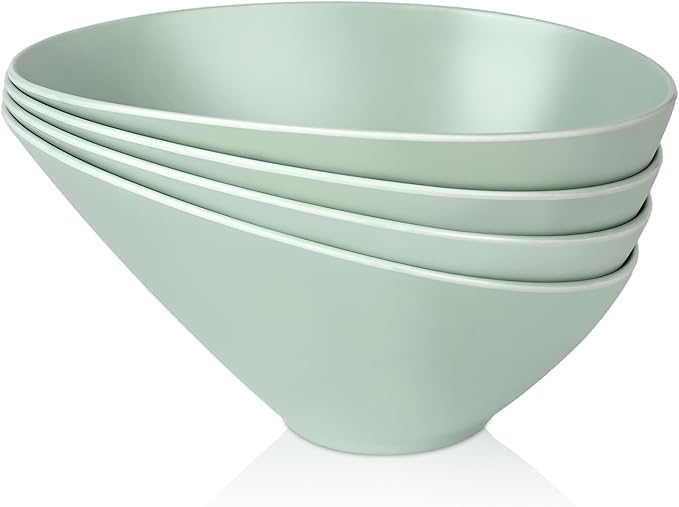 Bamboo Fiber Salad Bowls, 4 Packs Serving Bowls Blue Green, Compostable 33 Ounce Elegant Angled Bowls for Salad, Pasta, Soup, Prep, Ideal for Home and Restaurant(Blue Green, 9.5Inch)