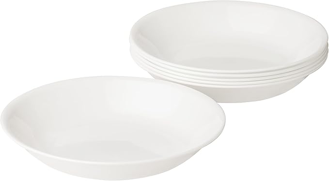 Corelle Vitrelle 6-Piece Bowl Set Triple Layer Glass and Chip Resistant, 20-Oz Lightweight Round Bowls, Winter Frost White