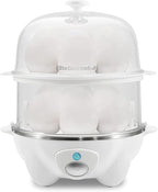 Elite Gourmet EGC1405W 2-Tiered Rapid Egg Cooker, 5-Egg Poacher, Omelets, Soft, Medium, Hard-Boiled Eggs with Auto Shut-Off and Buzzer, BPA Free, 14 eggs, White