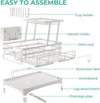 2 Tier Large Dish Drying Rack - Extendable Dish Rack, 2-in-1 Anti-Rust Stainless Steel Dishrack for Kitchen Counter and Sink, Dish Strainer with Utensil Holder & Cup Holder(White)