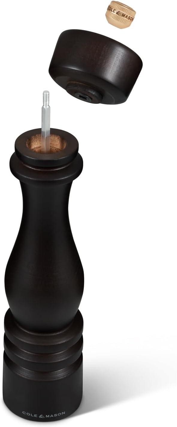 Cole & Mason London Refillable Spice Mill - Kitchen & Home Accessory - Table Black Pepper Grinder - Pepper Mill with Carbon Steel Mechanism - 11", Chocolate Wood